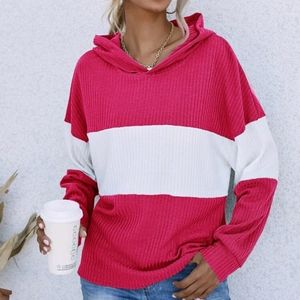 Color Block Rib Knit Hoodie